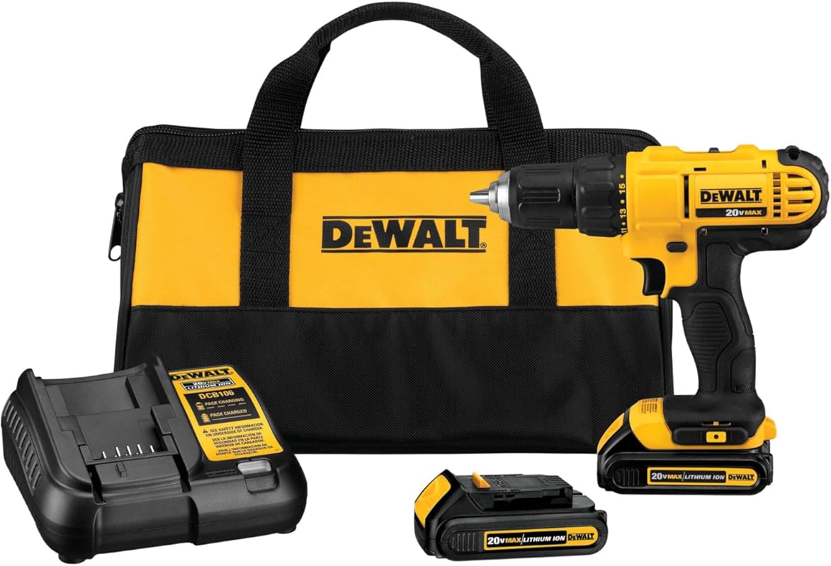 DEWALT 20V MAX cordless drill driver with 2-speed motor and 2 XR 1.3Ah