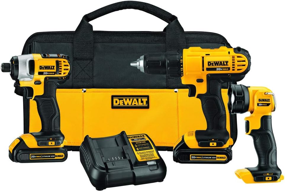 DEWALT 20V MAX Cordless Drill, Impact Driver and LED Work Light Combo 