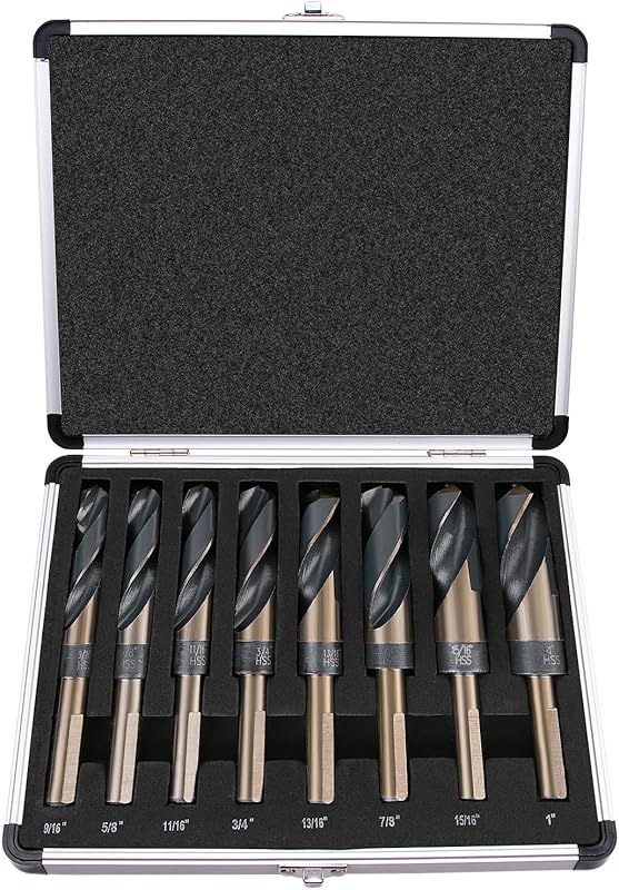 EFFICERE 8-Piece M2 High Speed Steel Large Drill Bit Set with Reduced 