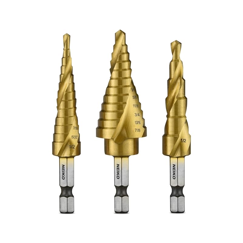 NEIKO Step Drill Bit Set 3 Pieces 31 Sizes for Stainless Steel and Met