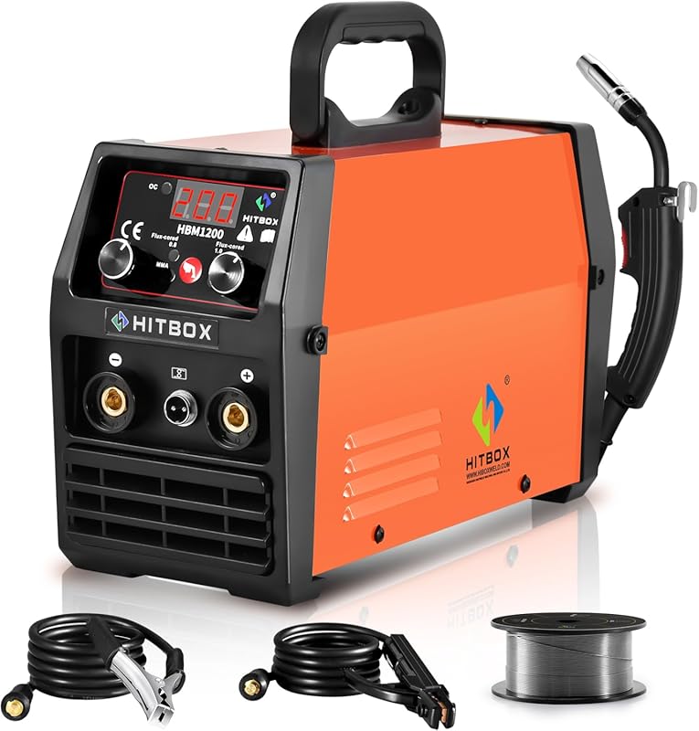 HITBOX 140A MIG Welder Gasless, 110V/220V Dual Voltage Flux Core Welde