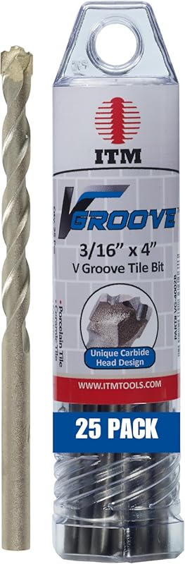 ITM V-GROOVE Carbide Tipped Porcelain Tile Drill Bits – 25 Pack, 3/16