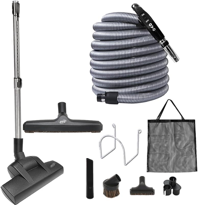 OVO Central Vacuum Deluxe Plus Kit: 30ft ON/OFF Low-Voltage Hose, Air-