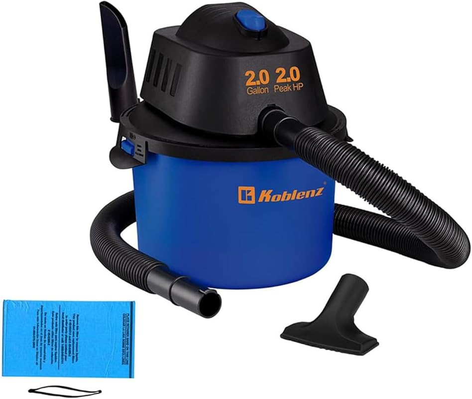 Koblenz WD-2L Portable 2-Gallon Wet/Dry Vacuum, 2 PHP Blower for Home,