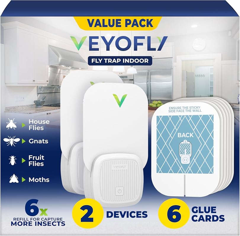VEYOFLY Indoor Fruit Fly Trap with 2 Devices and 6 Refills for Gnats a
