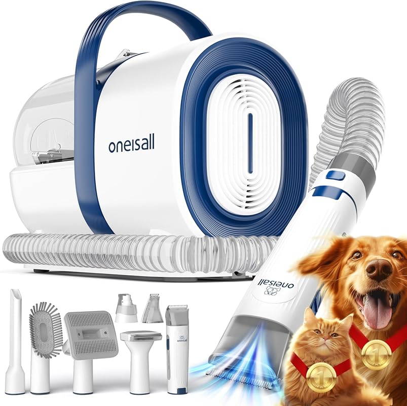 oneisall Dog Grooming Vacuum Kit with Clipper Nail Grinder, 1.5L Dust