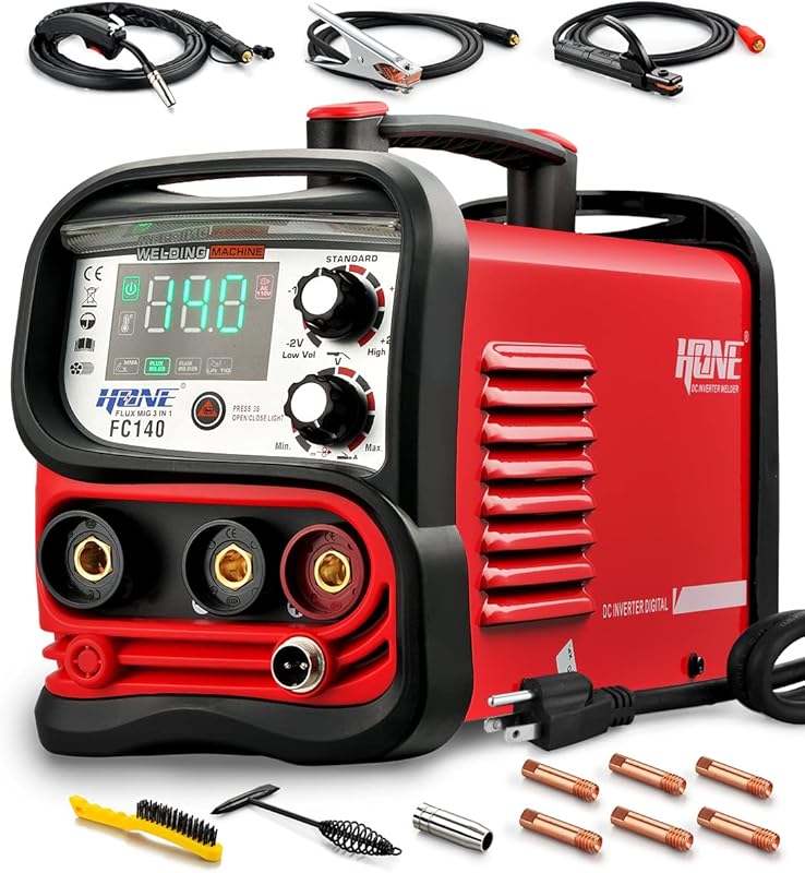 HONE 140A 3-in-1 MIG Welder with Synergic Control, LED Display, and IG