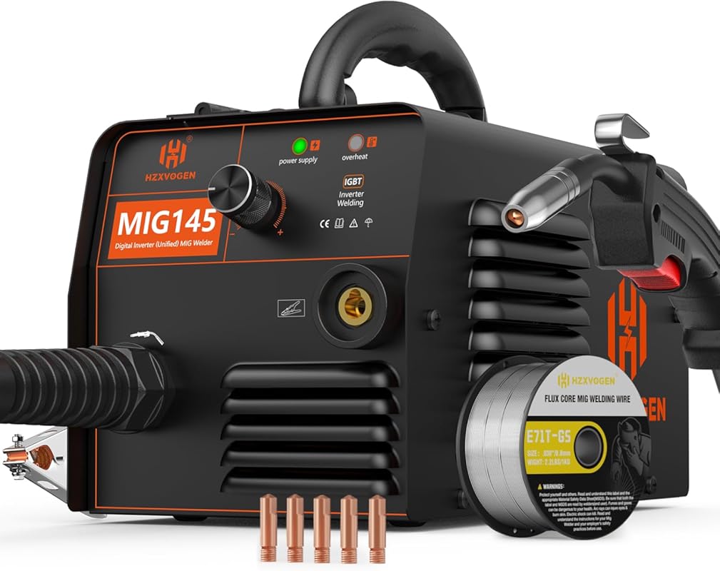 HZXVOGEN 145A Dual Voltage Flux Core MIG Welder 110V 220V Portable Gas
