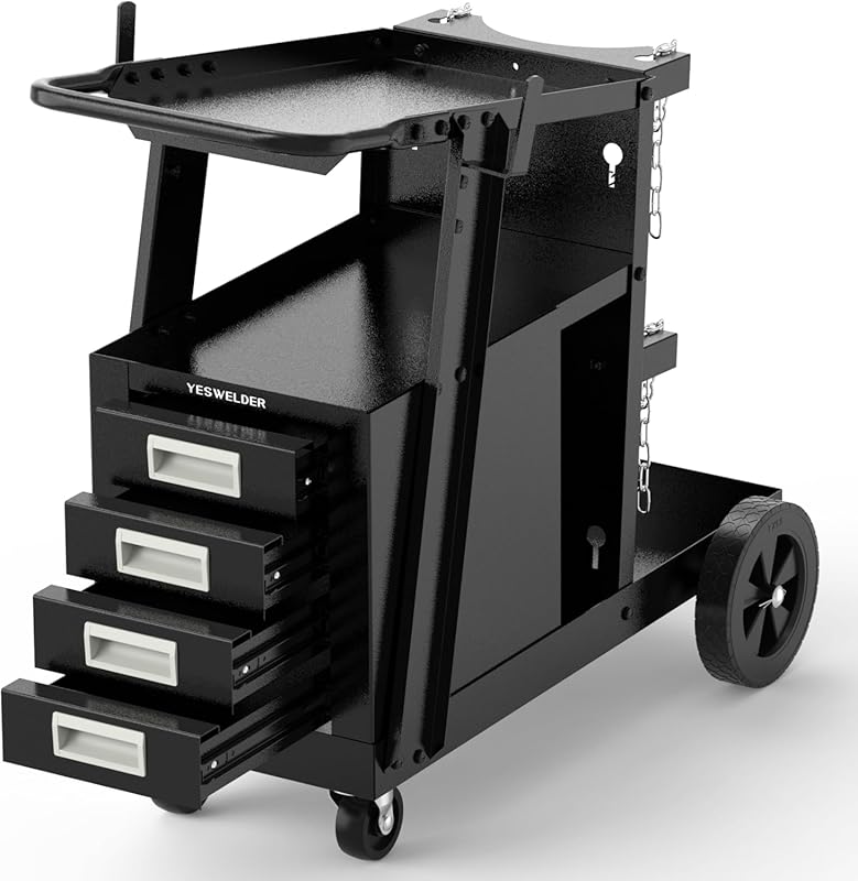 YESWELDER Heavy Duty Welding Cart with 4 Drawers for MIG, TIG, and Pla