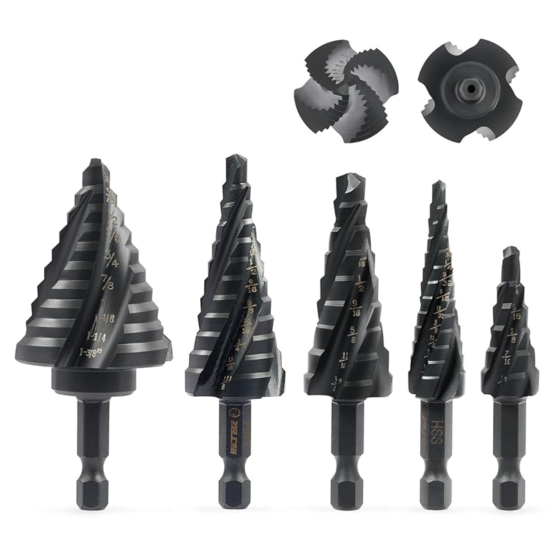 ZELCAN Step Drill Bit Set 5 Pieces 50 Sizes Titanium Coated for Stainl