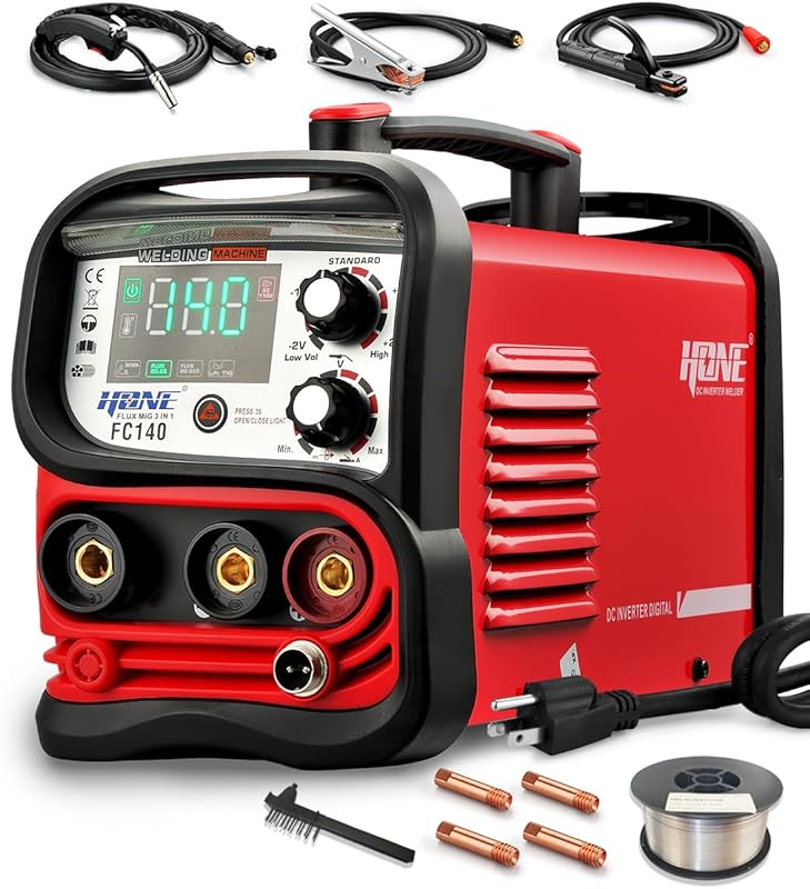 HONE Flux Core Welder, Actual 140Amp MIG Welder 110V, 3 in 1 Synergic
