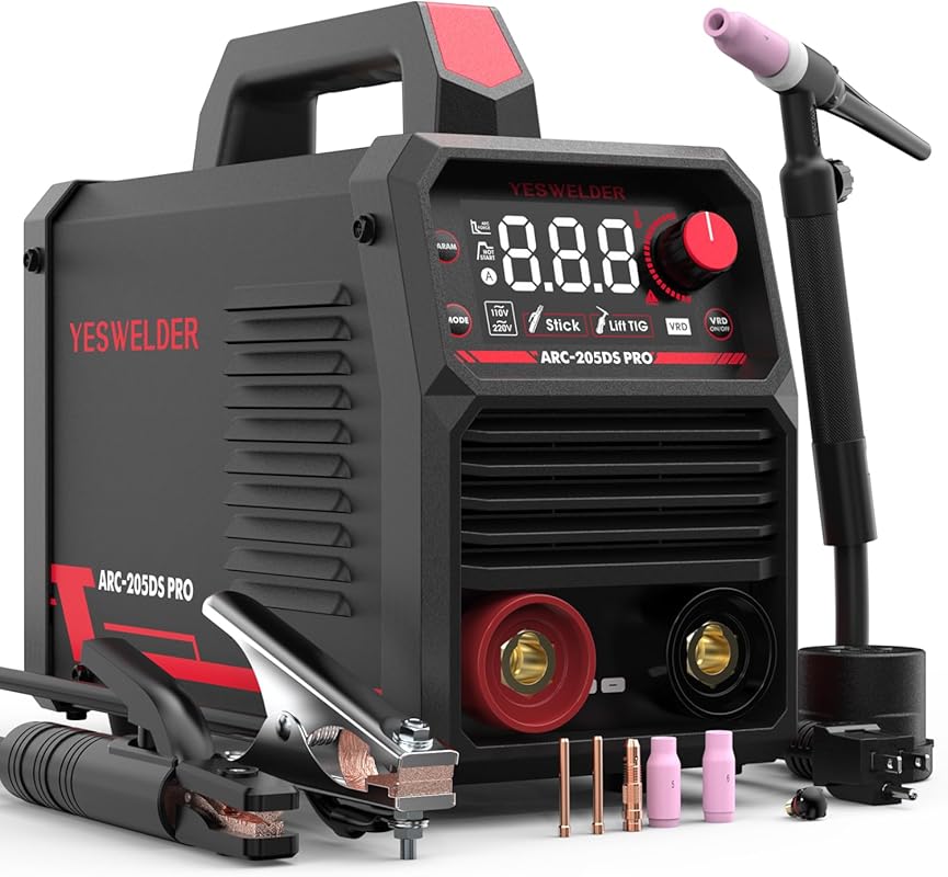 YESWELDER 205Amp Stick Welder with Lift TIG, Digital Display, and Dual