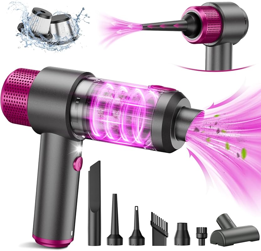EYYA Cordless Car Vacuum with 15000Pa Suction, 4-in-1 Air Duster, LED