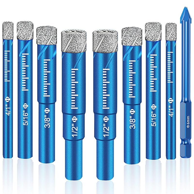 9-Piece Premium Diamond Drill Bit Set for Porcelain, Ceramic, Glass, a