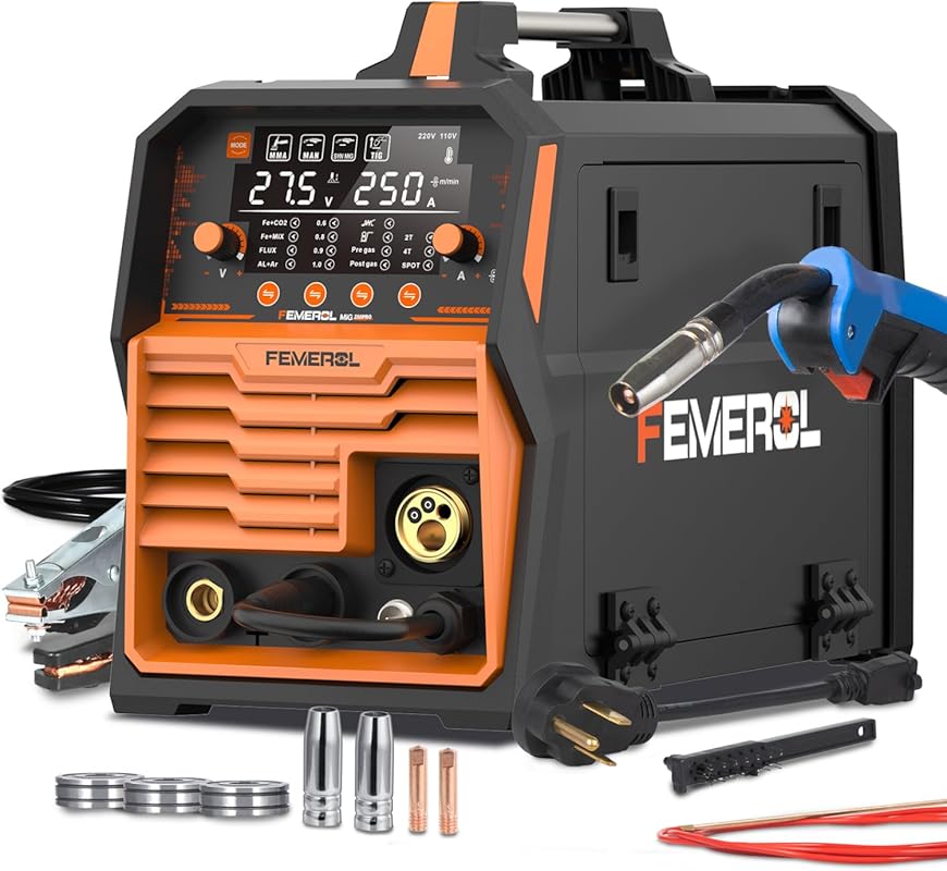 250Amp 6-in-1 MIG Welder, Gas MIG/Gasless Flux Core/Stick/Lift TIG/Spo