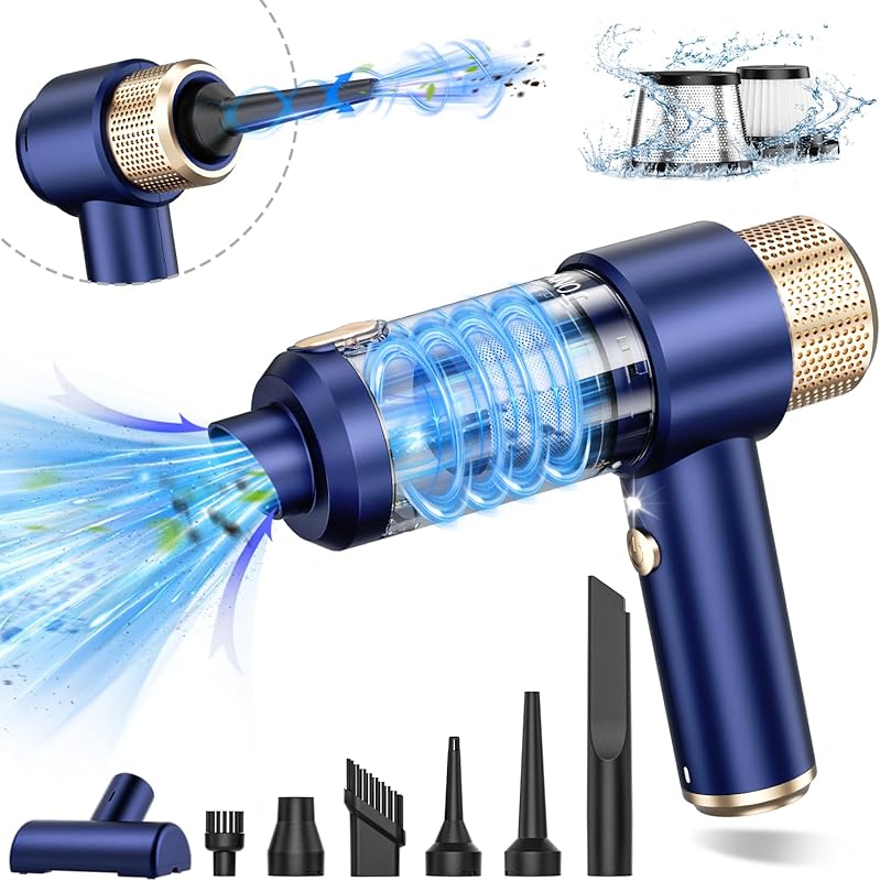 JONYJ Handheld Vacuum with 16000Pa Suction, 2-in-1 Air Duster, LED Lig