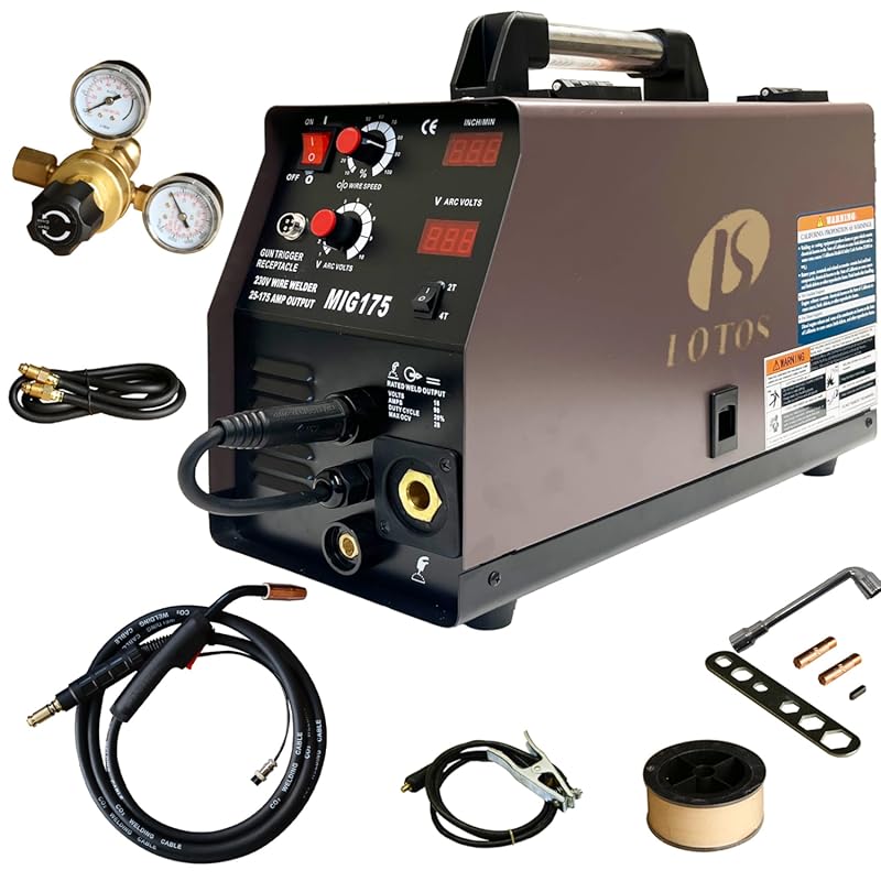 LOTOS MIG175SE 175Amp MIG Welder, Auto Synergistic Control, Voltage Tu