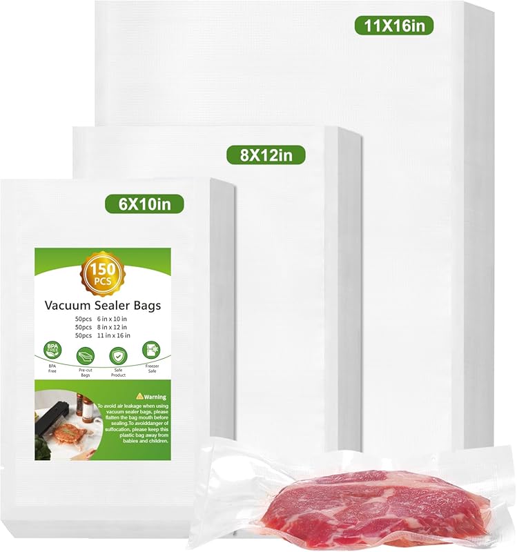 Moretoes 150-Piece Vacuum Sealer Bags with Gallon Quart Pint BPA Free