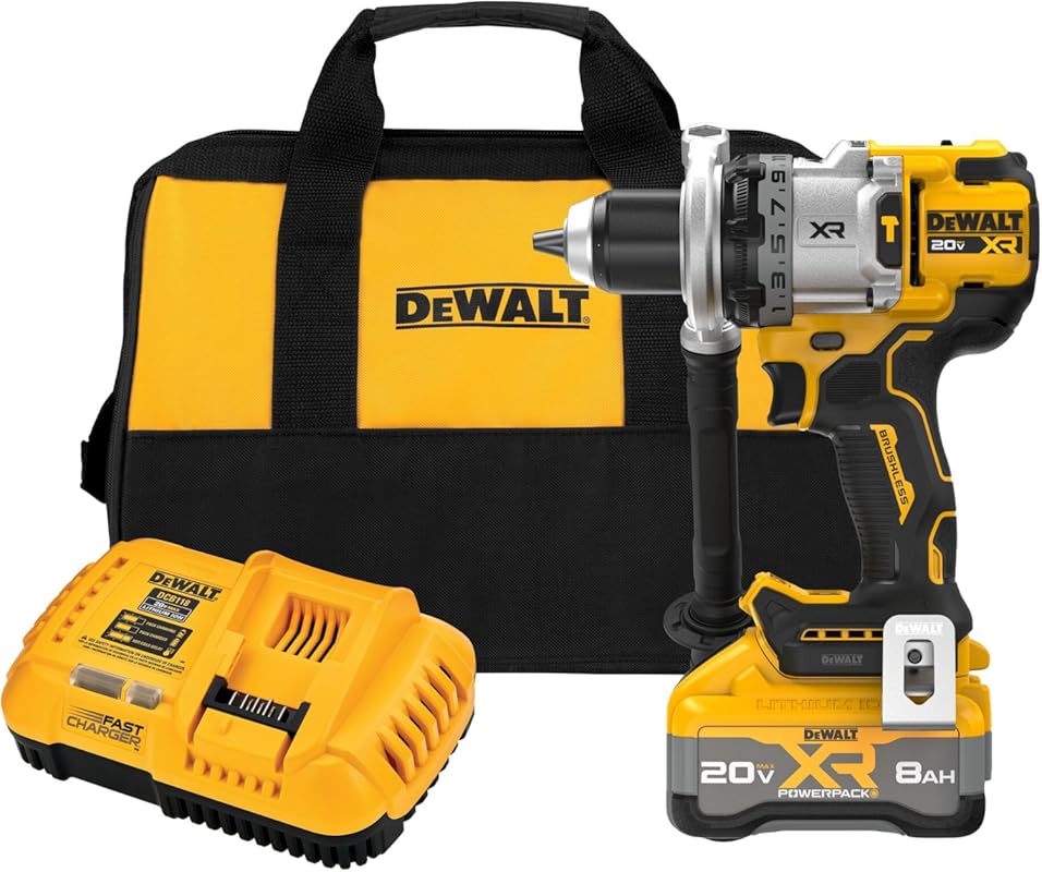 DEWALT 20V MAX XR 1/2-inch cordless hammer drill kit with 8Ah battery 