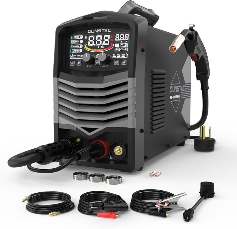 180A 4-in-1 Gas/Gasless MIG/Lift TIG/Stick Welder with Digital Display