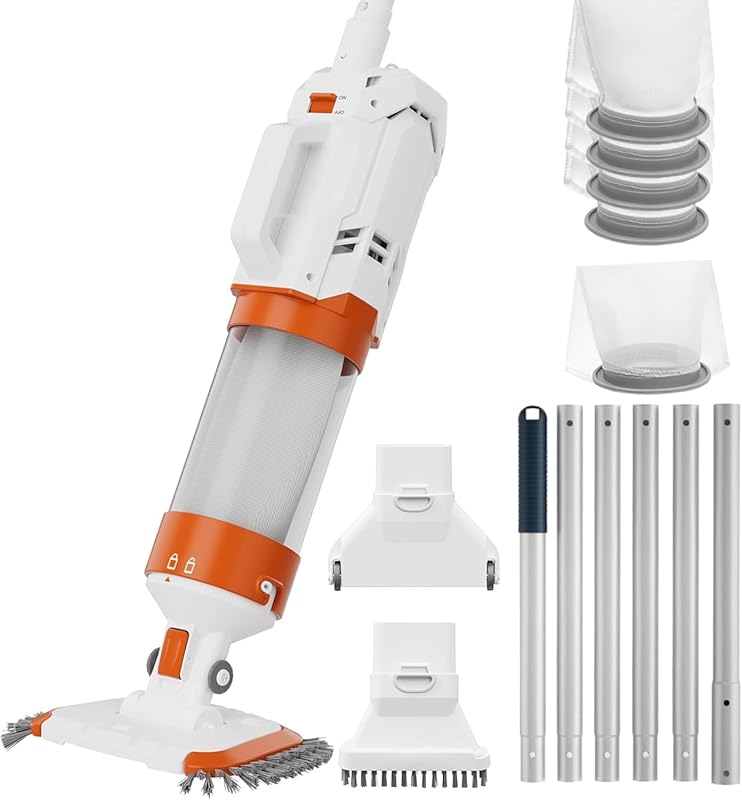 Heavy Duty Rechargeable Pool Vacuum: 18.9GPM Suction, 1H Runtime, Hand