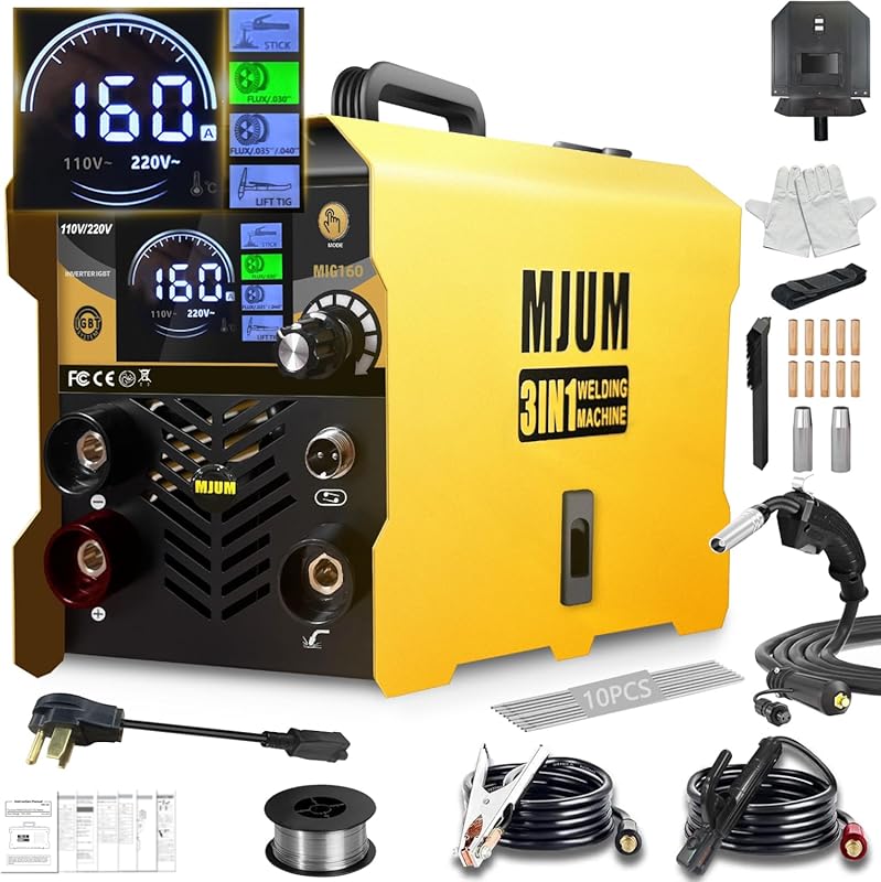 Portable 160A 3-in-1 MIG Welding Machine with 110V/220V Dual Voltage f