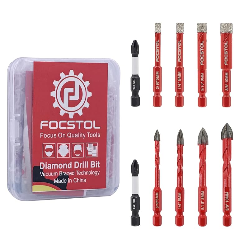 FOCSTOL 10-Piece Diamond Drill Bit Set for Porcelain, Ceramic, Tile, M