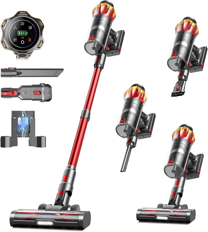 Self-standing stick vacuum for hard floors featuring anti-tangle brush