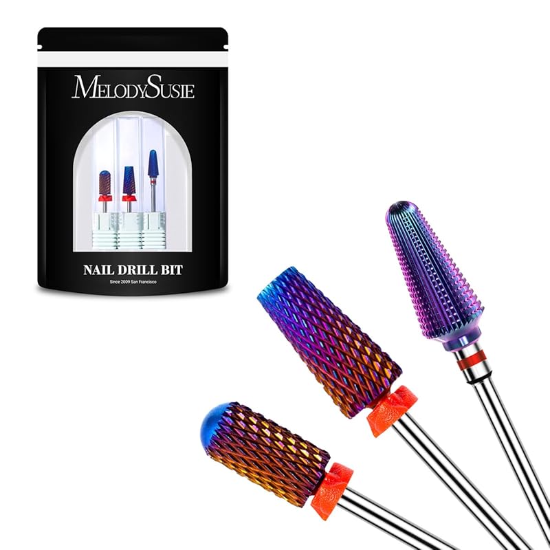 MelodySusie 3-Piece Carbide Tungsten Nail Drill Bit Set for Acrylic an
