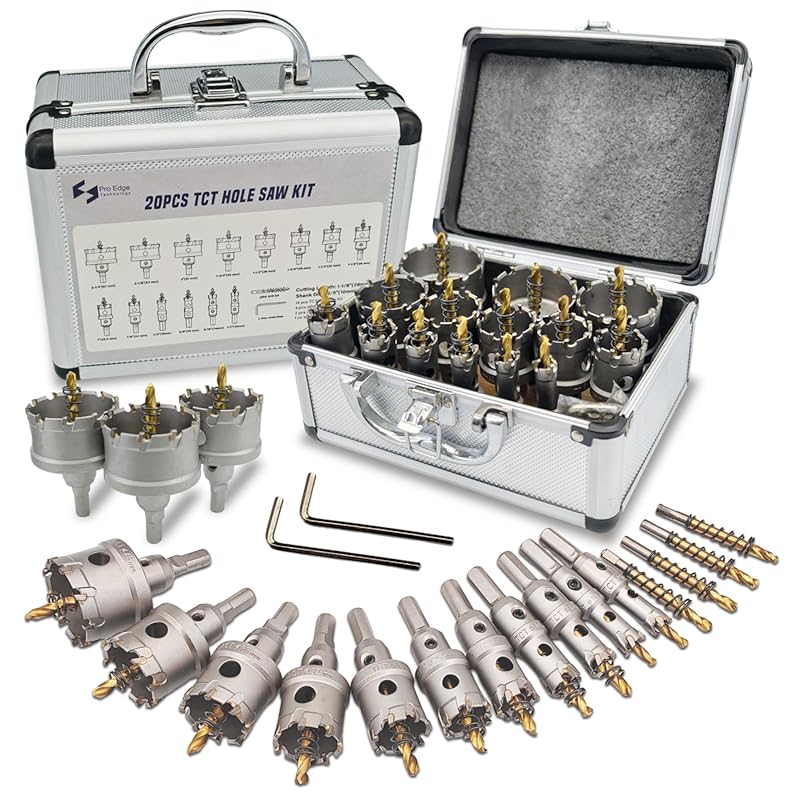 Pro Edge 20pcs Carbide Hole Saw Kit for Hard Metal, TCT 1/2