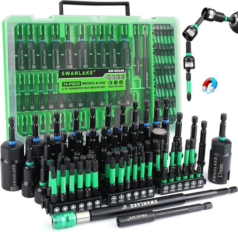 74-Piece Magnetic Nut Driver Set for Impact Drill Metric & SAE, Impact
