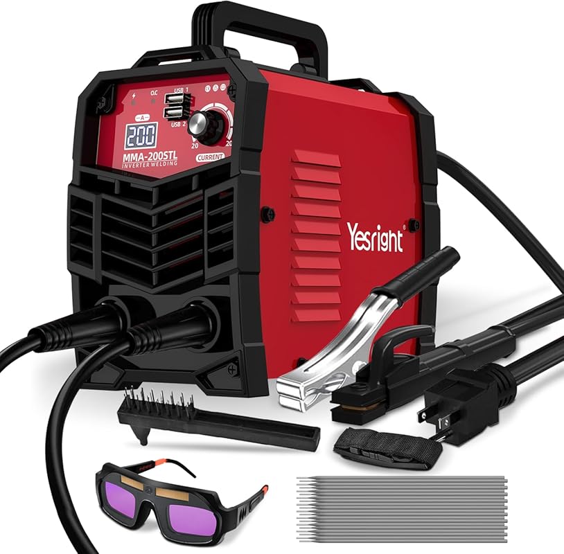 200A Portable Stick Welder with 20 Rods and Welding Goggles, IGBT Inve