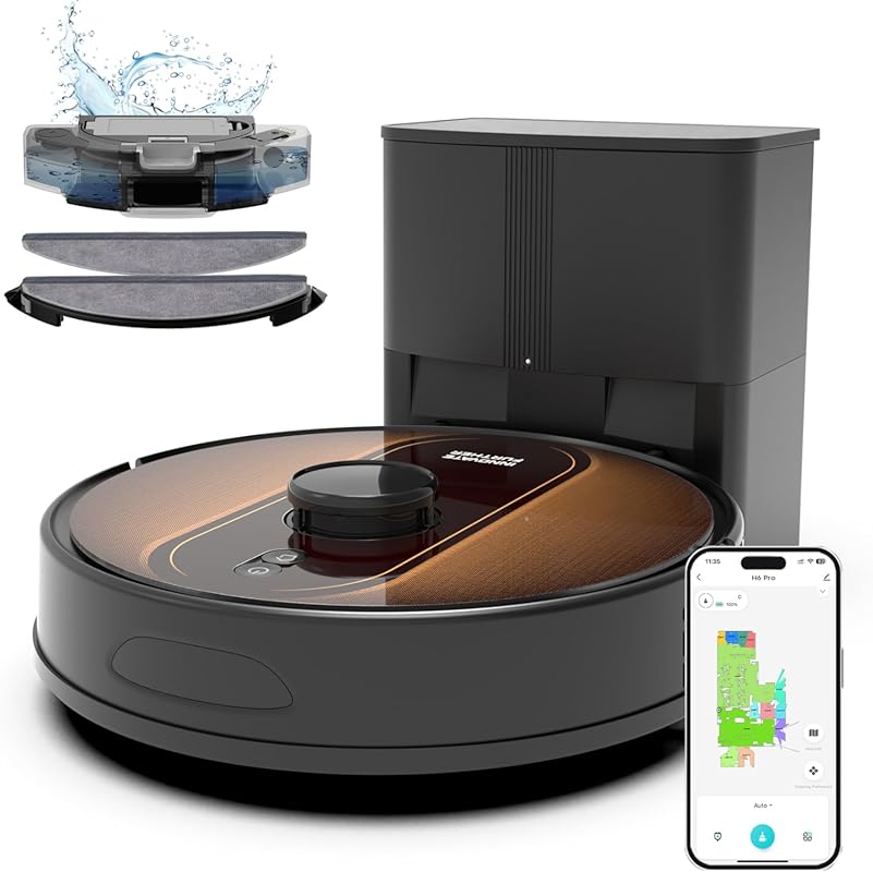 Robot Vacuum Mop LIDAR, 6000Pa Suction, Self-Emptying, 90-Day Cleaning