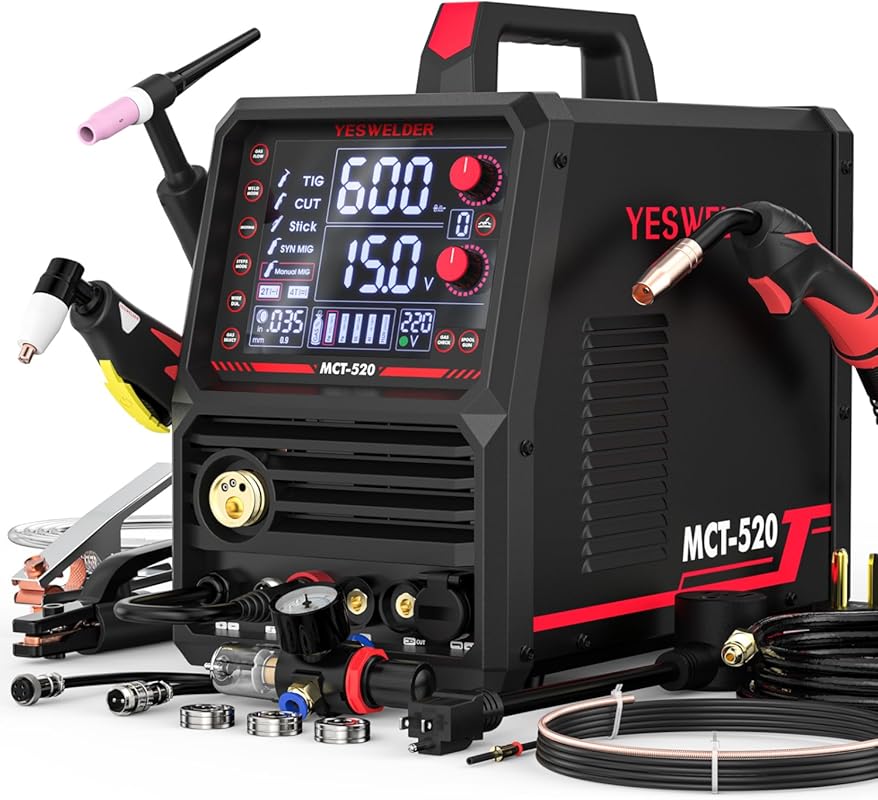 YESWELDER 6-in-1 Welder Combo with Plasma Cutter, 200A MIG/TIG/Stick a