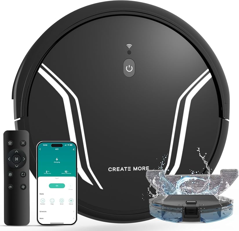 Robot vacuum and mop with 5000Pa suction, tangle-free, app control for