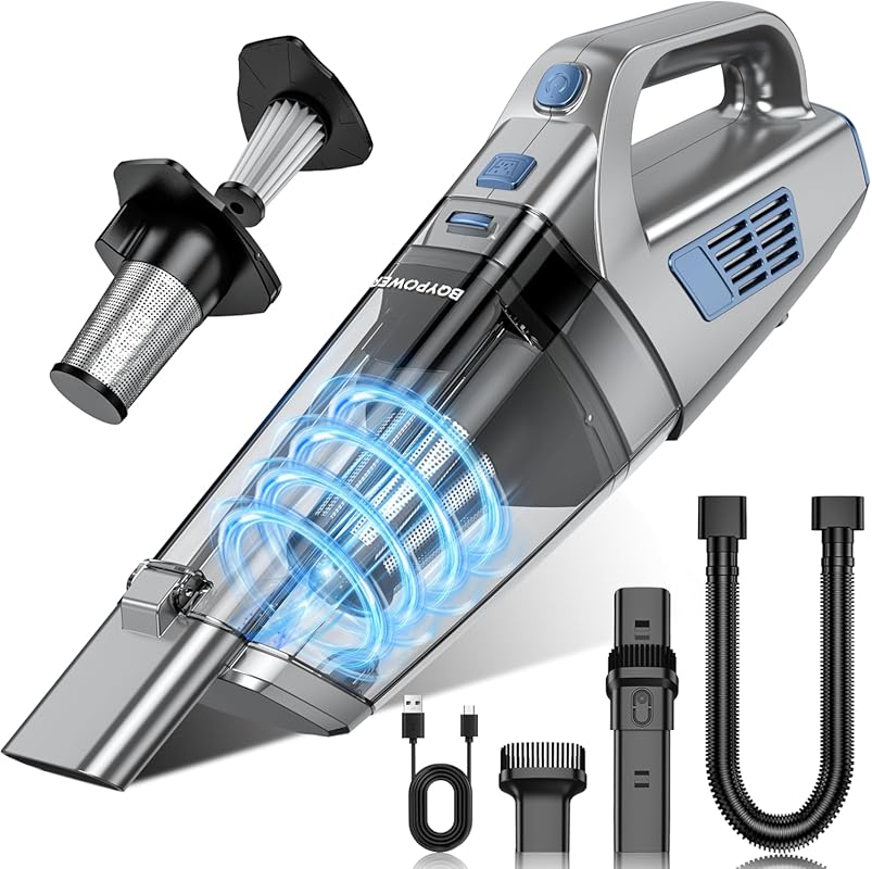 BQYPOWER Cordless Handheld Vacuum: 16000PA Strong Suction Dust Buster,