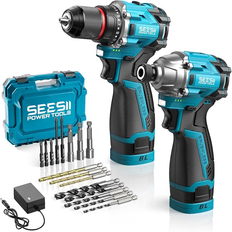 SEESII 16.8V Cordless Drill and Impact Driver Combo with Two Batteries