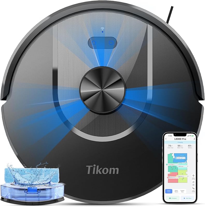 Tikom L8000 Pro Robot Vacuum and Mop: 6000Pa Suction for Pet Hair on H