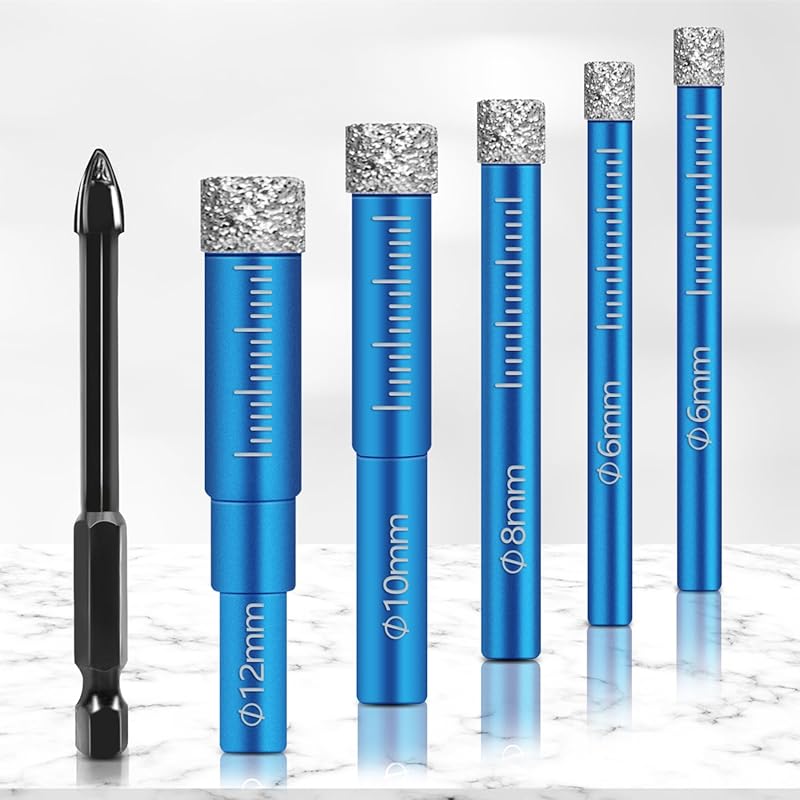 6-Piece Diamond Drill Bit Set for Porcelain, Ceramic, Glass, and Tile 