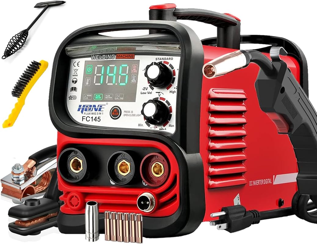 HONE MIG Welder Machine, Actual 145Amp 110V/220V Dual Voltage Flux Cor