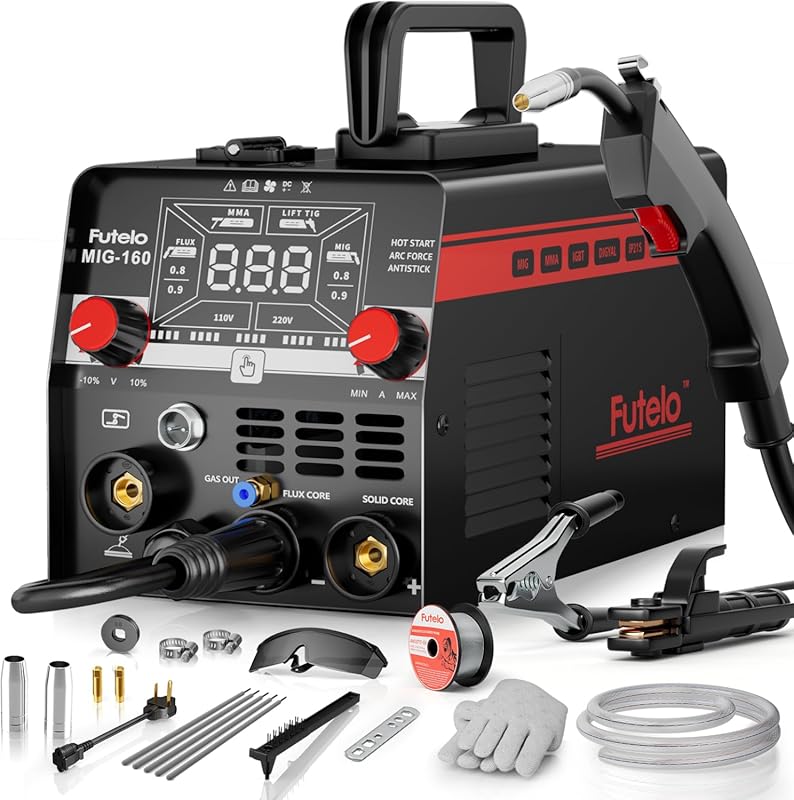 160A 4-in-1 Multi-Process Welder Machine with Gas/Gasless MIG, Flux Co