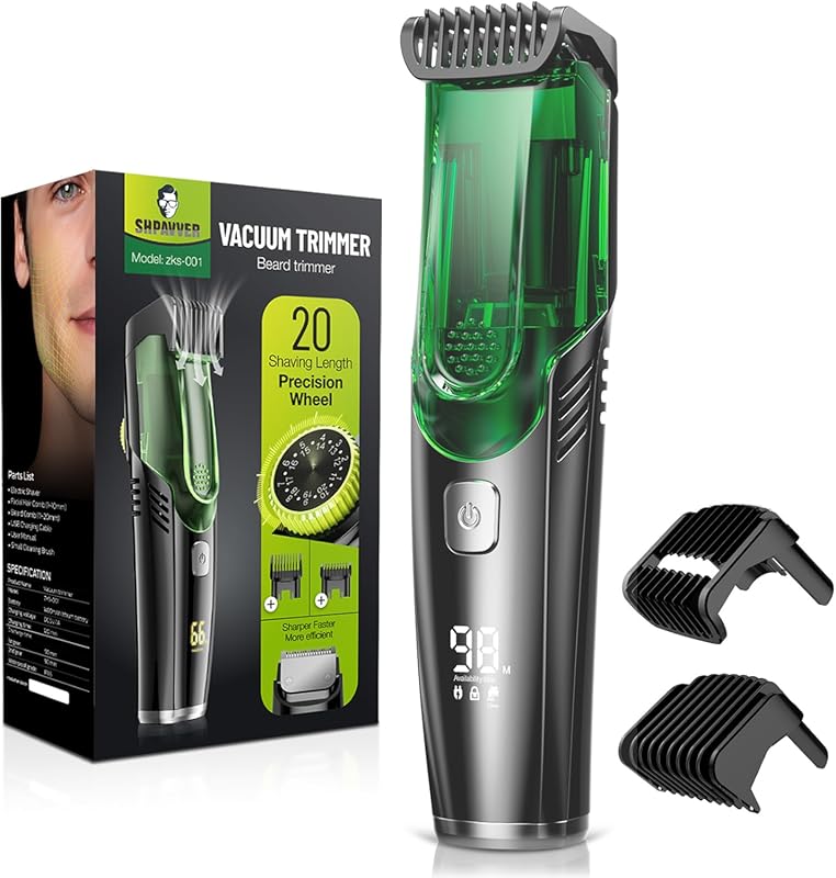 SHPAVVER Beard Trimmer with Built-in Vacuum, IPX7 Waterproof Rechargea