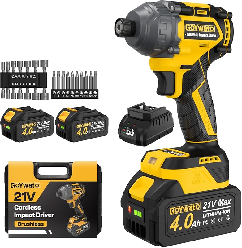 21V Cordless Impact Driver with 300Nm Torque, Two Batteries and Access