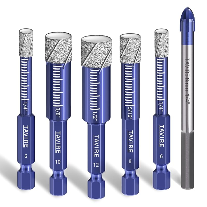 6-Piece Dry Diamond Drill Bit Set for Porcelain, Tile, Ceramic, Glass,