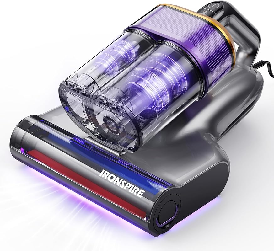 Bed Vacuum Cleaner with 2 Rollers, UV-C Light, Ultrasonic, 145°F Heat,