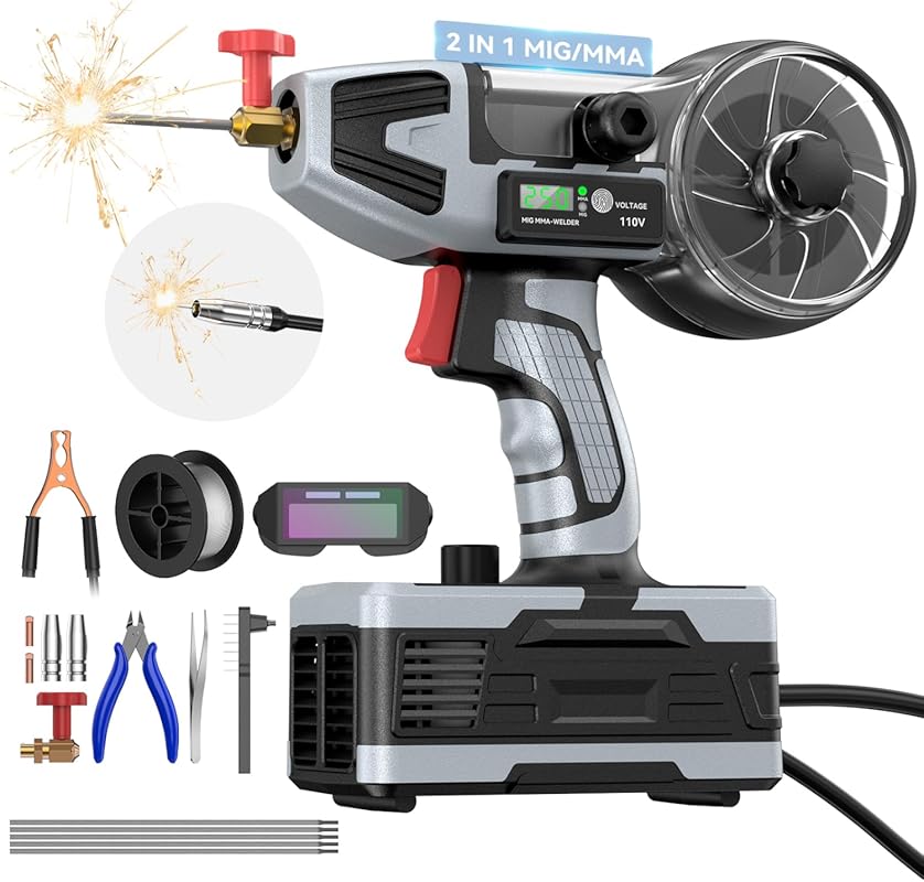 2-in-1 MIG and stick welder with 250 amps portable design and LCD disp