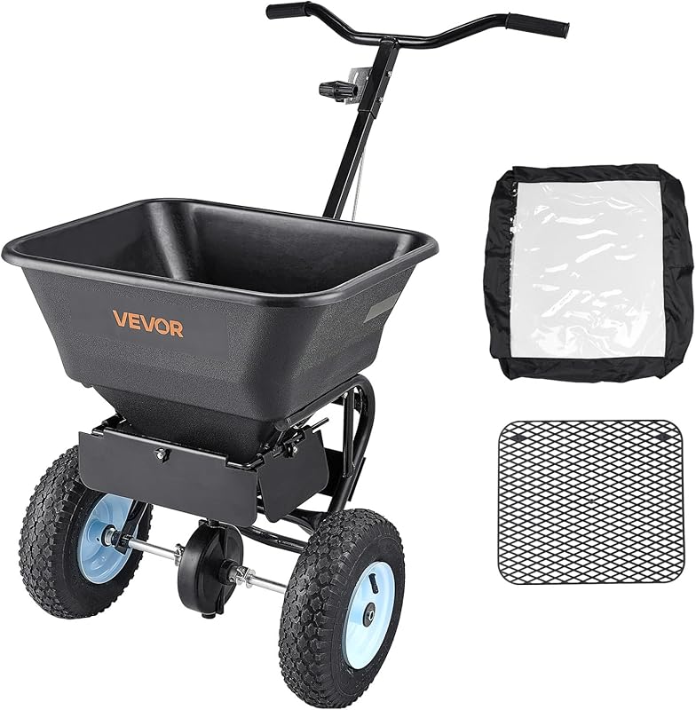 VEVOR Broadcast Spreader, 100LBS Capacity, Walk-Behind Push Spreader,