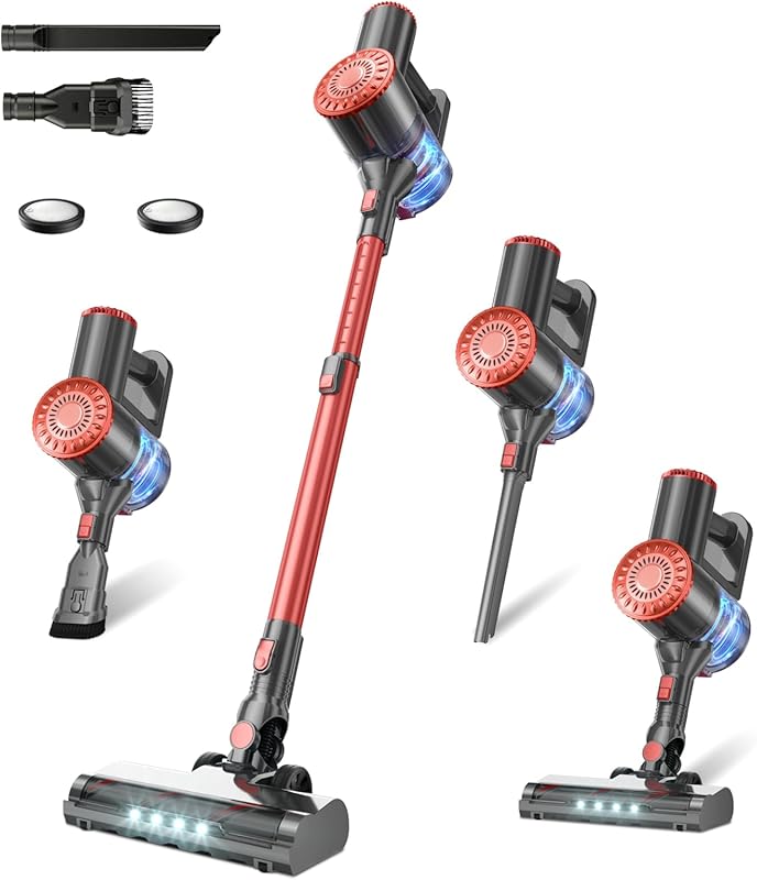 Cordless Self-Standing Vacuum: 40KPA Suction, 8-in-1 Lightweight Recha
