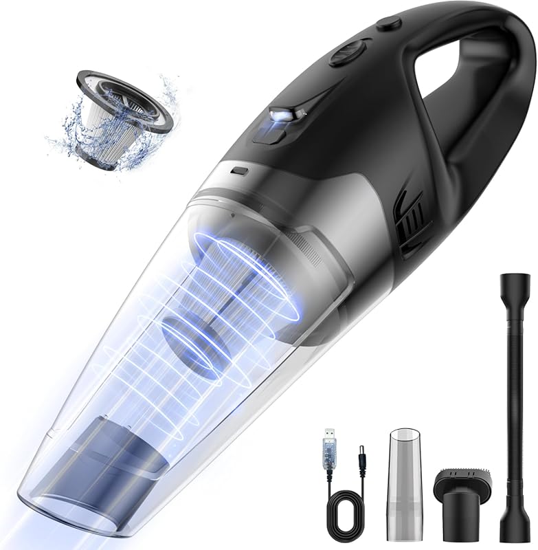 Cordless Rechargeable Handheld Vacuum: Powerful Suction, LED, USB Char