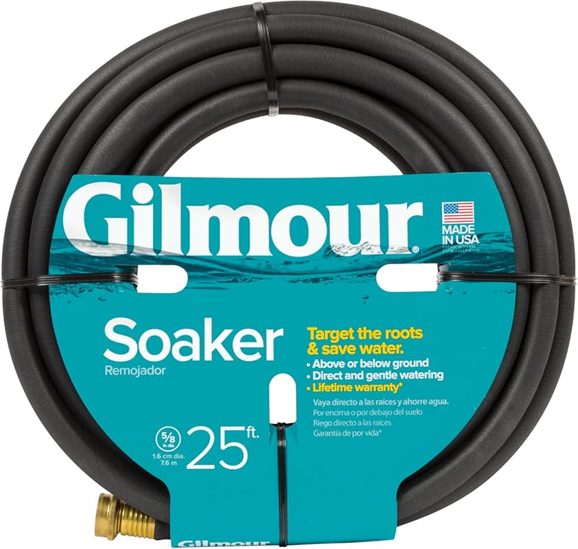 Gilmour 25FT Round Weeper Soaker Hose for Garden Beds, Flexible Drip I